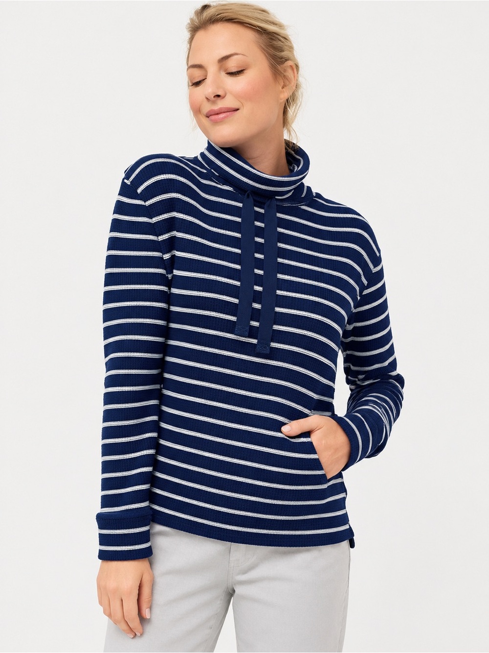 Pact thermal waffle weave in stripe blue